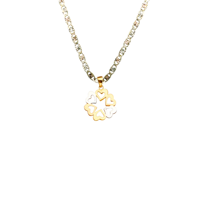 14k Gold Heart Necklace - Two Tone Six Gold Hearts Pendant - Solid Chain - LE2386