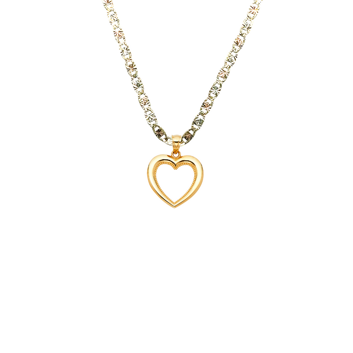 14k Gold Heart Necklace - High Polish Heart Gold Pendant - Solid Chain - LE1789