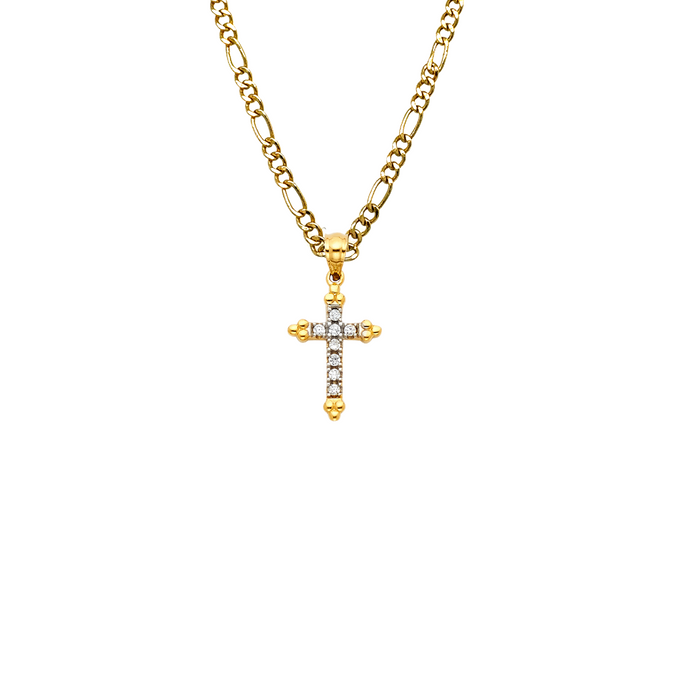 14k Gold Cross Necklace - Gemstone Gold Cross - Solid Chain - LE1063