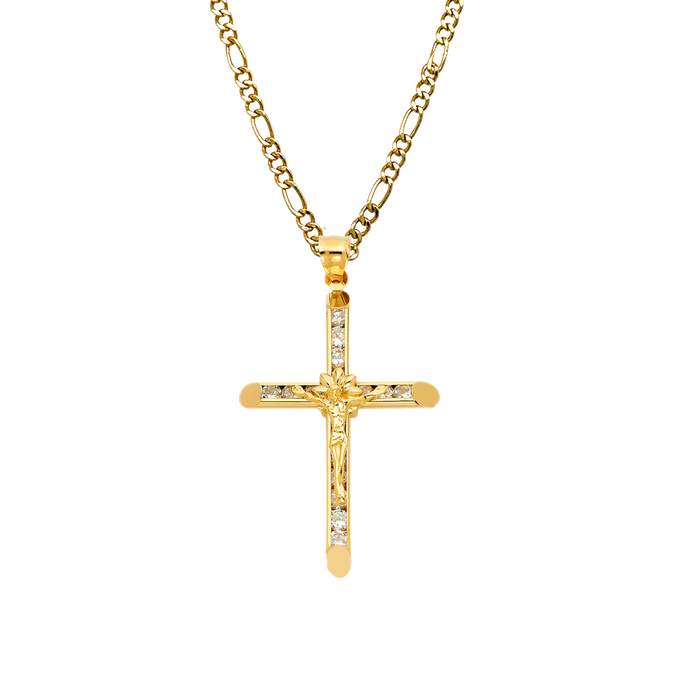 14k Gold Cross Necklace - Gemstone Gold Cross - Solid Chain - LE1049