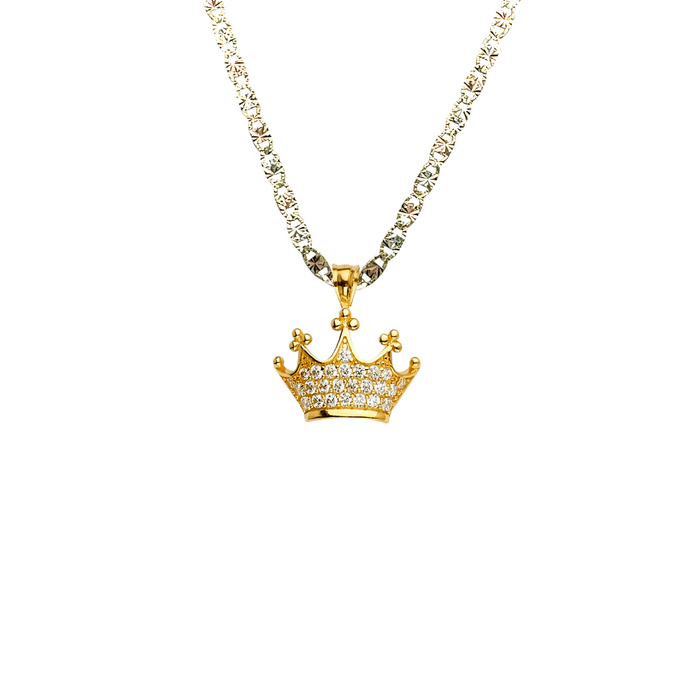 14k Quince Gold Necklace - Gemstone Crown 15 Gold Pendant - Solid Chain - LE2143