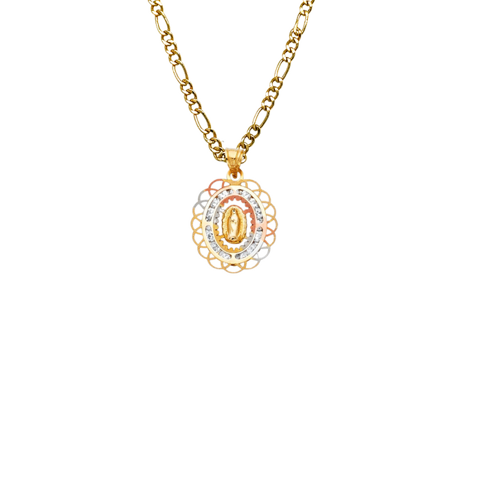 14k Gold Virgin Mary Necklace - Gemstone Virgin Mary Gold Pendant - Solid Chain - LE0807