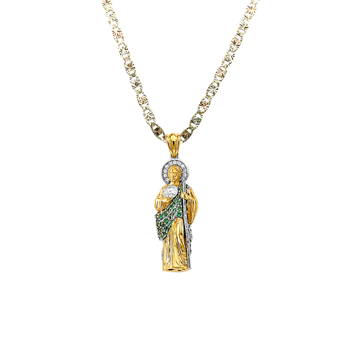 14k Gold San Judas Chain - 3D Full Body Gemstone San Judas Pendant - Solid Chain - LE3166