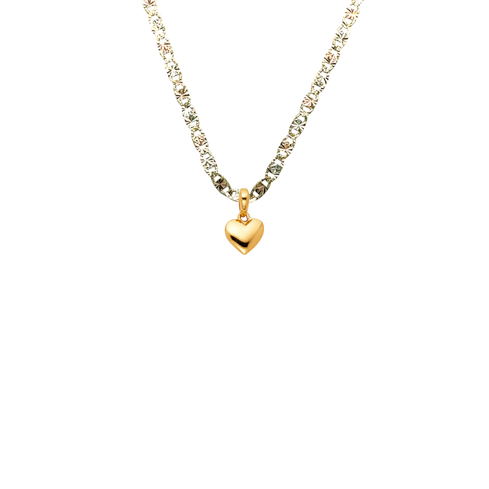 14k Gold Heart Necklace - Dainty High Polish Gold Heart Pendant - Solid Chain - LE1796