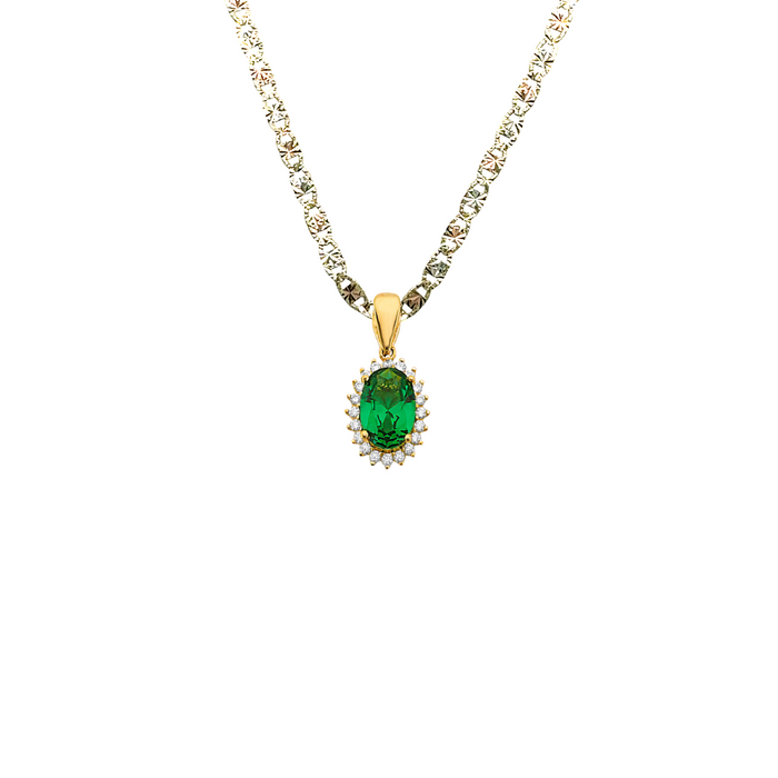 14k Gold Birthstone Necklace - May Oval Gemstone Gold Pendant - Solid Chain - LE303705