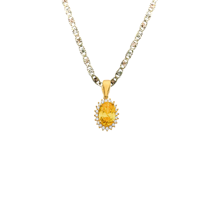 14k Gold Birthstone Necklace - November Oval Gemstone Gold Pendant - Solid Chain - LE303711