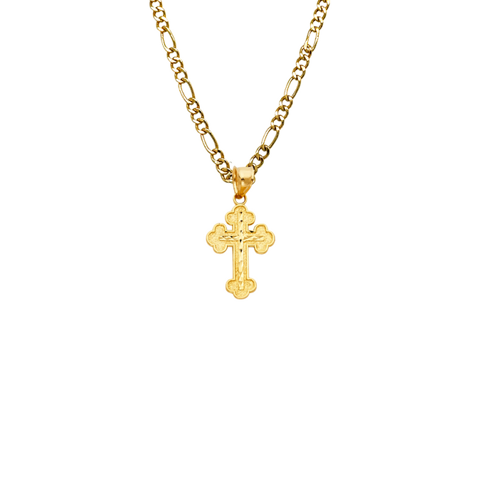 14k Gold Cross Necklace - Diamond Cut Gold Cross - Solid Chain - LE0130