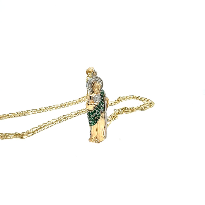 14k Gold San Judas Chain - 3D Full Body Gemstone San Judas Pendant - Solid Chain - LE3166