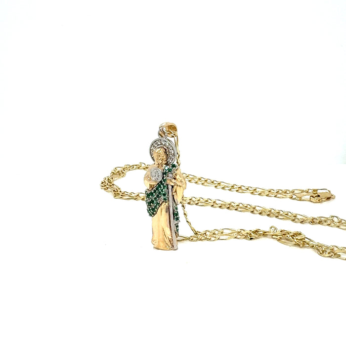 14k Gold San Judas Chain - 3D Full Body Gemstone San Judas Pendant - Solid Chain - LE3166