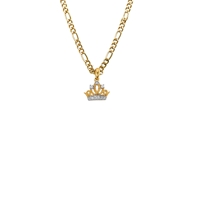 14k Quince Gold Necklace - Gemstone Crown 15 Gold Pendant - Solid Chain - LE2985