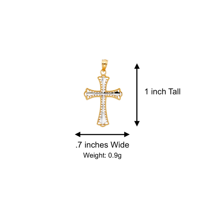 14k Gold Cross Necklace - Two Tone Diamond Cut Gold Cross - Solid Chain - LE0919
