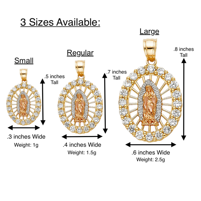 14k Gold Virgin Mary Necklace - Oval Gemstone Virgin Mary Gold Pendant - Solid Chain - LE0389
