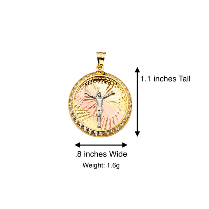 14k Gold Jesus Necklace - Tri Tone Gemstone Jesus Gold Pendant - Solid Chain - LE2256
