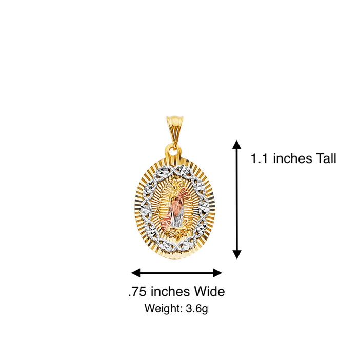 14k Gold Virgin Mary Necklace - Two Tone Diamond Cut Virgin Mary Gold Pendant - Solid Chain - LE3201