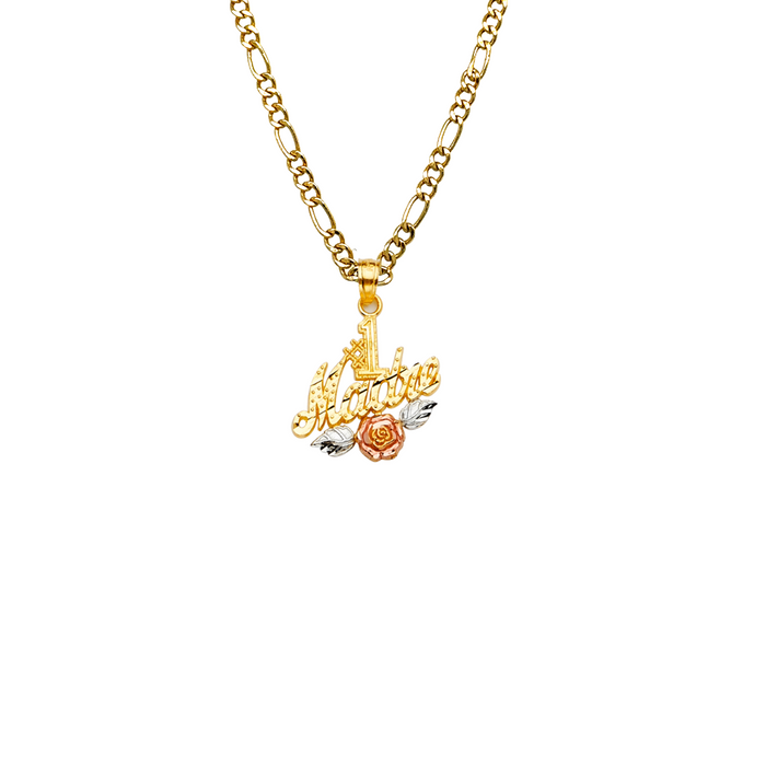 14k Gold Mom Necklace - #1 Madre Tri Tone Gold Pendant - Solid Chain - LE2390