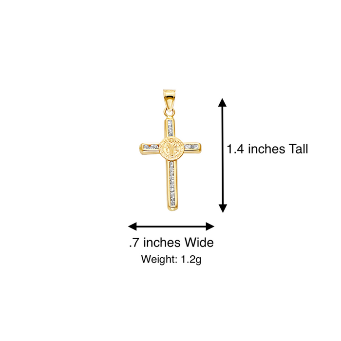 14k Gold Medalla San Benito - Gemstone Cross San Benito Gold Pendant - Solid Chain - LE2514