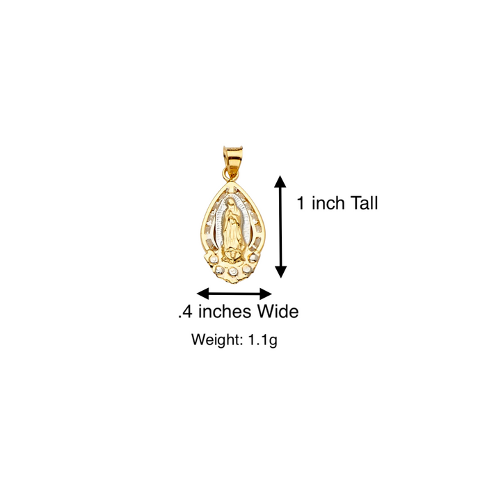 14k Gold Virgin Mary Necklace - Two Tone Gemstone Virgin Mary Gold Pendant - Solid Chain - LE2299