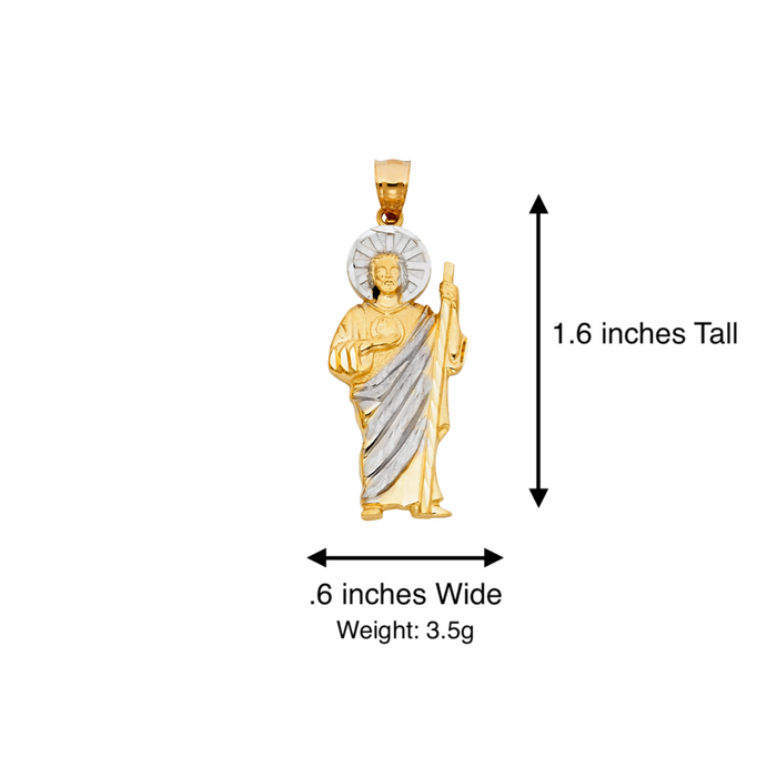 14k Gold San Judas Chain - Two Tone Diamond Cut San Judas Pendant - Solid Chain - LE1137