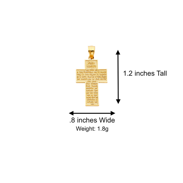 14k Gold Cross Necklace - Padre Nuestro Prayer Gold Cross - Solid Chain - LE1028