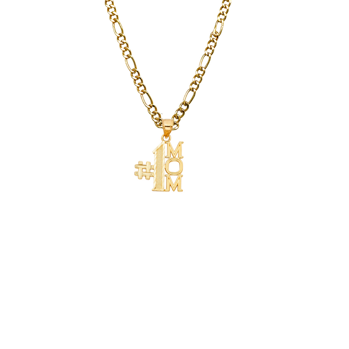 14k Gold Mom Necklace - #1 Mom Gold Pendant - Solid Chain - LE1835