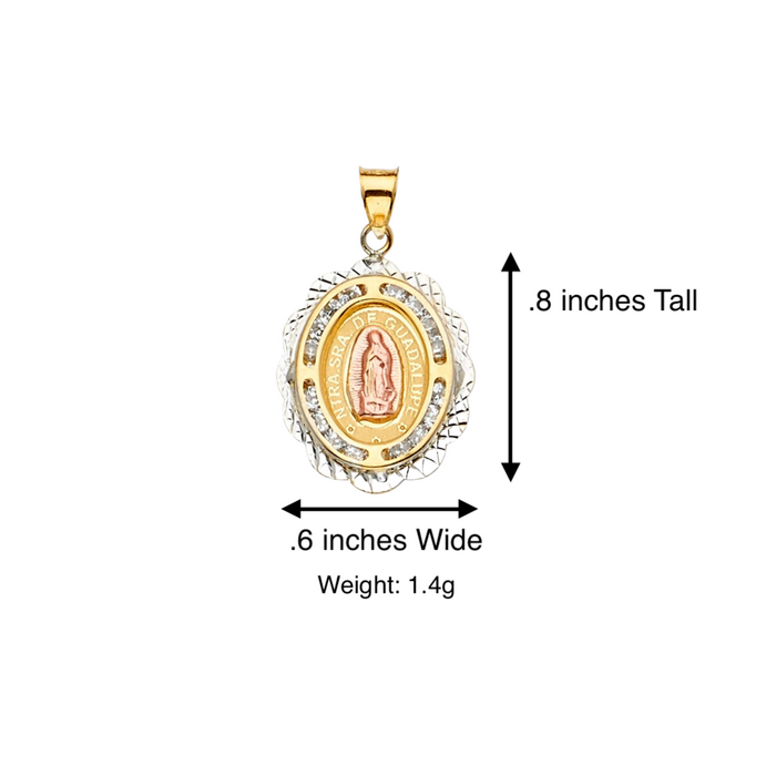 14k Gold Virgin Mary Necklace - Oval Gemstone Virgin Mary Gold Pendant - Solid Chain - LE2301