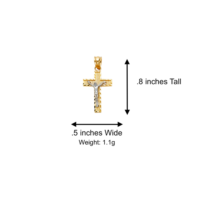 14k Gold Cross Necklace - Diamond Cut Edge Two Tone Gold Crucifix - Solid Chain - LE0080W