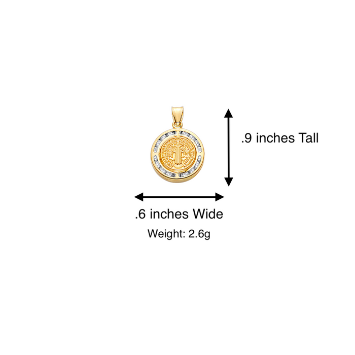 14k Gold Medalla San Benito - Double Sided Gemstone San Benito Gold Pendant - Solid Chain - LE2517