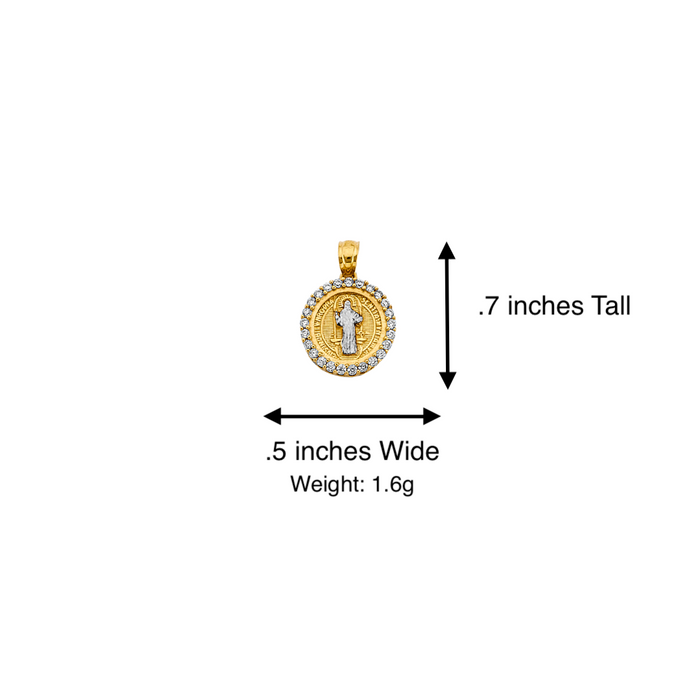 14k Gold Medalla San Benito - Gemstone Round San Benito Gold Pendant - Solid Chain - LE2871