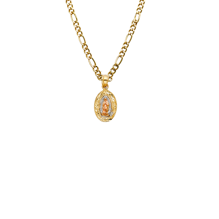 14k Gold Virgin Mary Necklace - Tri Tone Dainty Virgin Mary Gold Pendant - Solid Chain - LE1129