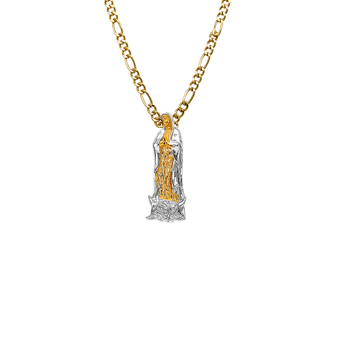 14k Gold Virgin Mary Necklace - Two Tone Full Body Virgin Mary Gold Pendant - Solid Chain - LE3188