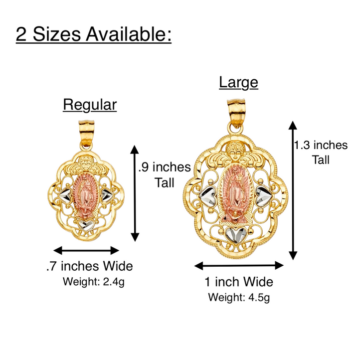 14k Gold Virgin Mary Necklace - Tri Tone Fancy Virgin Mary Gold Pendant - Solid Chain - LE2316