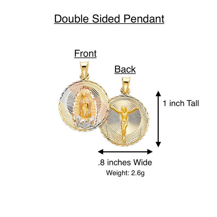 14k Gold Virgin Mary Necklace - Tri Tone Diamond Cut Virgin Mary Christ Gold Pendant - Solid Chain - LE0312