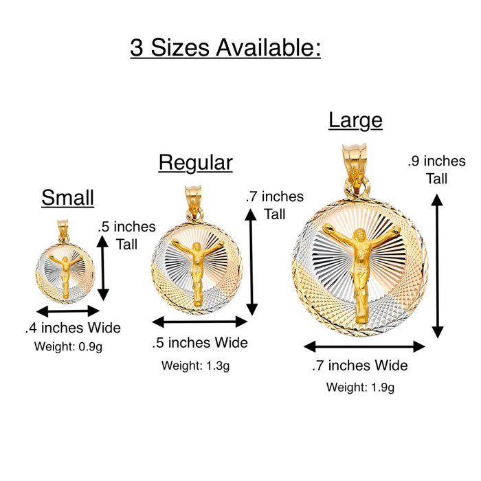 14k Gold Jesus Necklace - Tri Tone Round Diamond Cut Jesus Gold Pendant - Solid Chain - LE0294