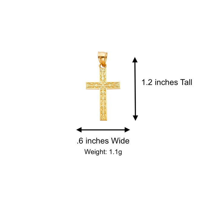 14k Gold Cross Necklace - Textured Gold Cross - Solid Chain - LE0135