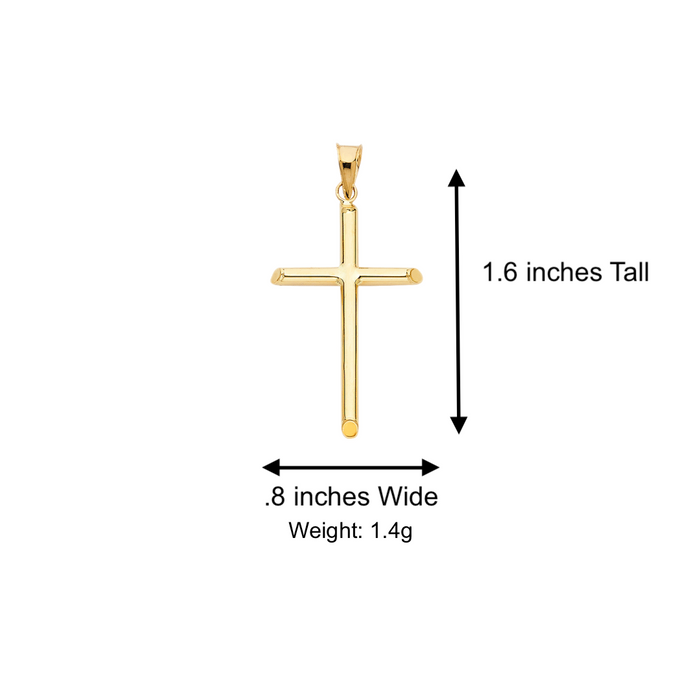 14k Gold Cross Necklace - Tube Gold Cross - Solid Chain - LE0015
