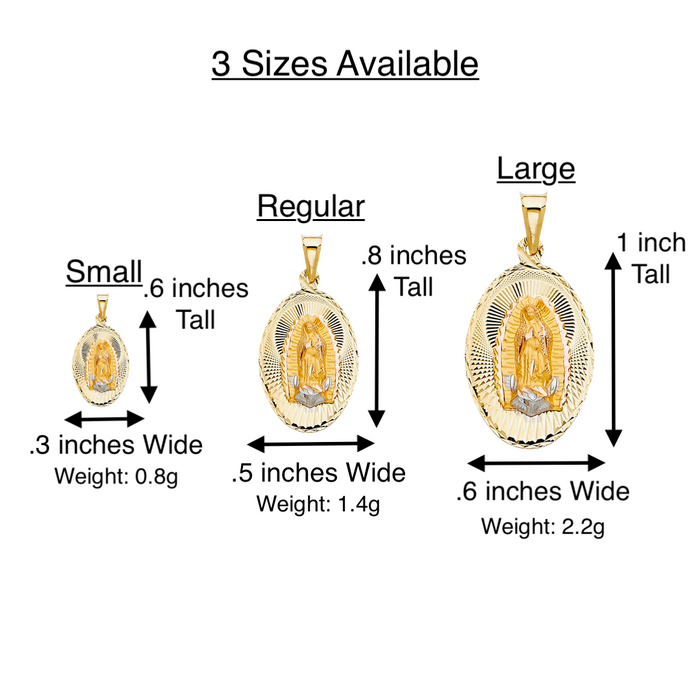 14k Gold Virgin Mary Necklace - Diamond Cut Oval Virgin Mary Gold Pendant - Solid Chain - LE0329