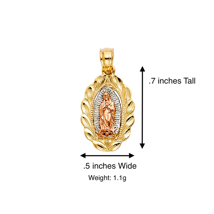 14k Gold Virgin Mary Necklace - Tri Tone Radiant Virgin Mary Gold Pendant - Solid Chain - LE1128
