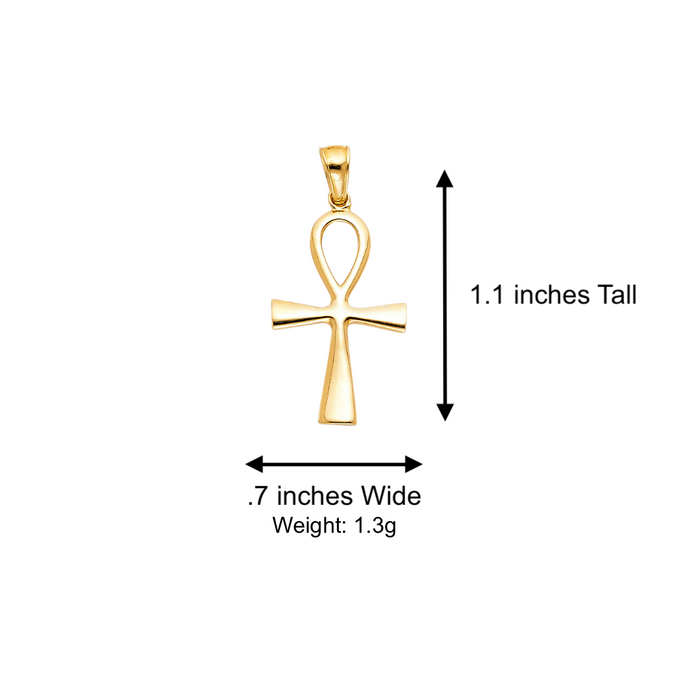 14k Gold Cross Necklace - Egyptian Ankh Gold Cross - Solid Chain - LE0922