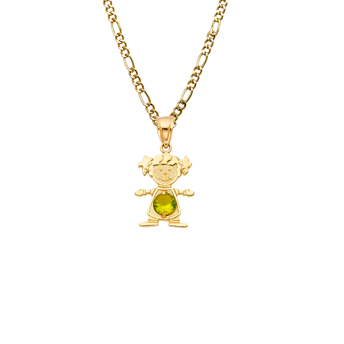14k Gold Birthstone Necklace - August Girl Daughter Niña Gemstone Gold Pendant - Solid Chain - LE066008