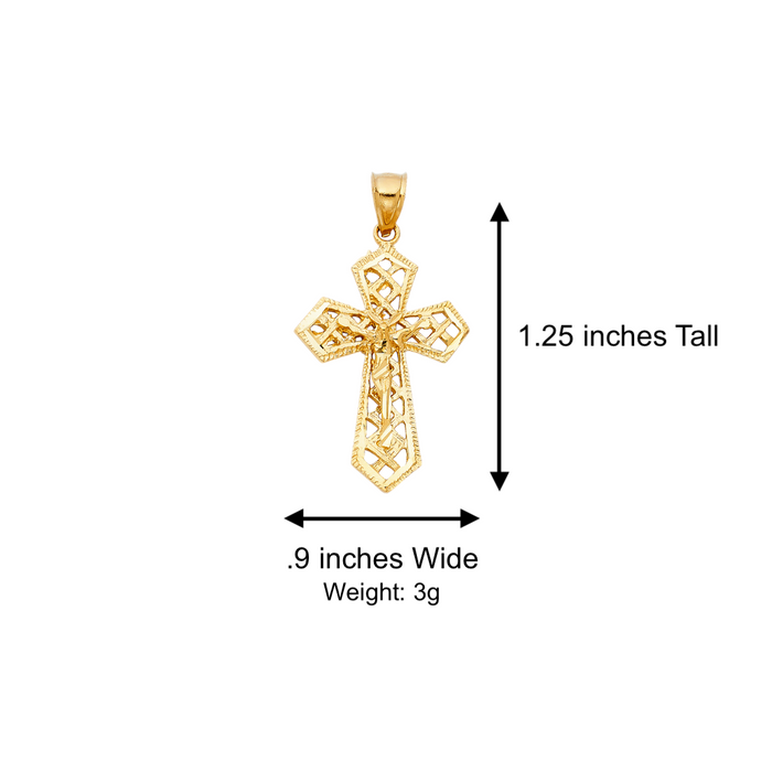 14k Gold Cross Necklace - Gold Crucifix - Solid Chain - LE0989