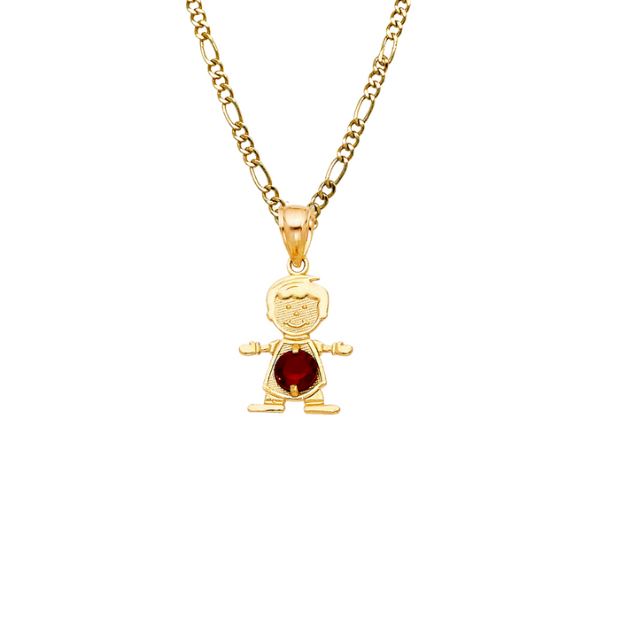 14k Gold Birthstone Necklace - January Boy Son Niño Gemstone Gold Pendant - Solid Chain - LE066101