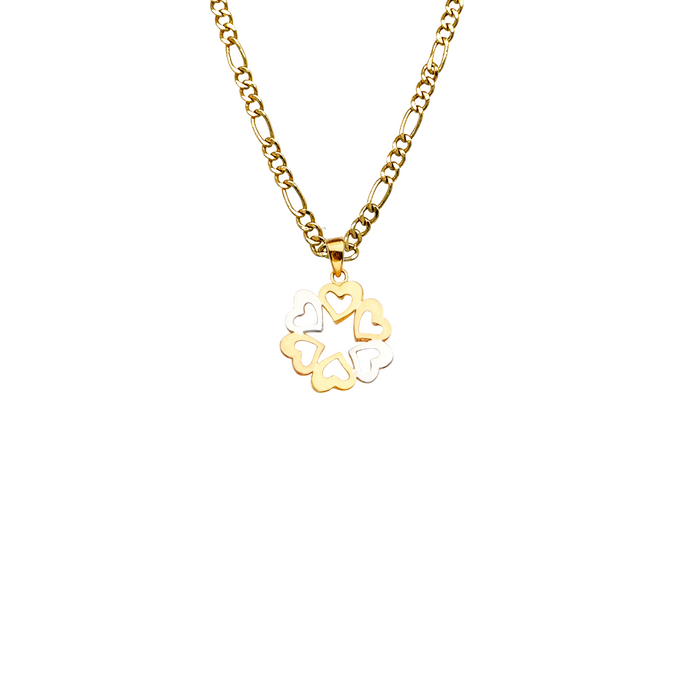 14k Gold Heart Necklace - Two Tone Six Gold Hearts Pendant - Solid Chain - LE2386