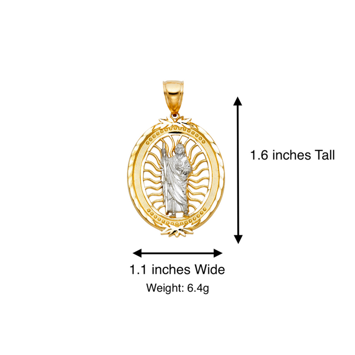 14k Gold San Judas Chain - Two Tone Oval San Judas Pendant - Solid Chain - LE1143