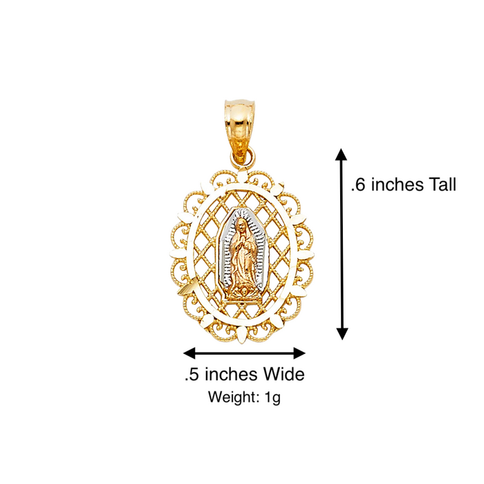 14k Gold Virgin Mary Necklace - Tri Tone Oval Virgin Mary Gold Pendant - Solid Chain - LE0115