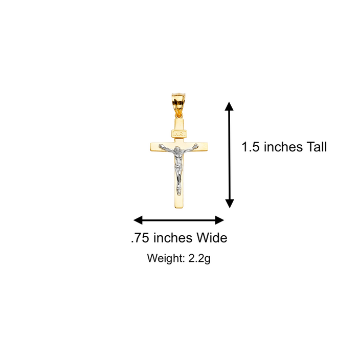 14k Gold Cross Necklace - High Polish Two Tone Gold Crucifix - Solid Chain - LE2194