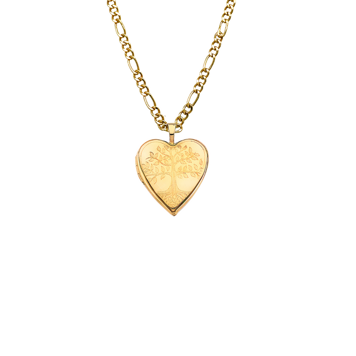 14k Gold Mom Necklace - Family Tree of Life Heart Picture Locket Gold Pendant - Solid Chain - LE2586