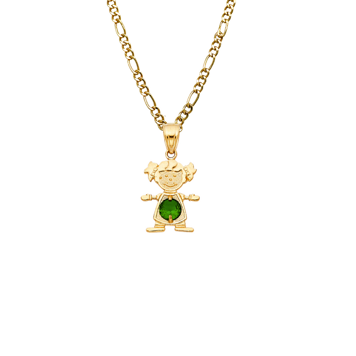 14k Gold Birthstone Necklace - May Girl Daughter Niña Gemstone Gold Pendant - Solid Chain - LE066005