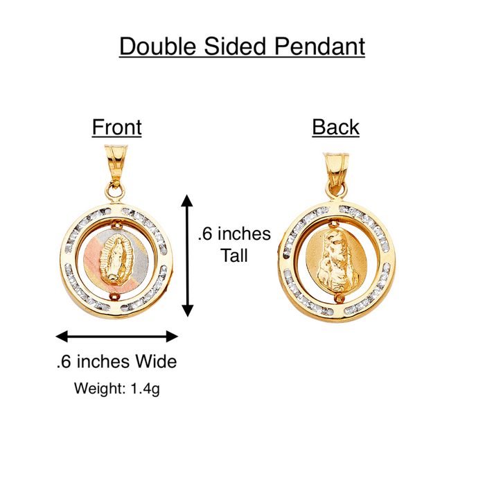 14k Gold Virgin Mary Necklace - Tri Tone Double Sided Virgin Mary Gold Pendant - Solid Chain - LE0803