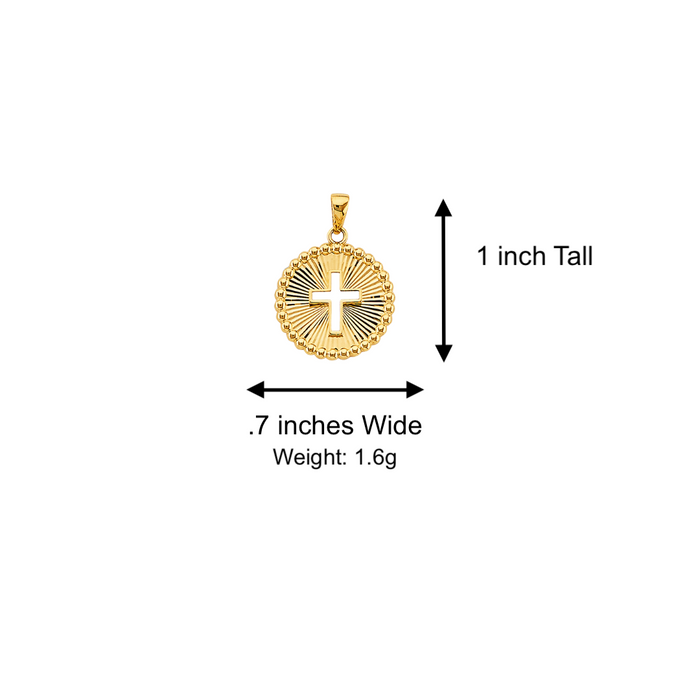 14k Gold Cross Necklace - Diamond Cut Medallion Gold Cross - Solid Chain - LE2738