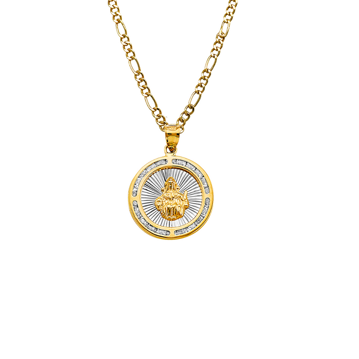 14k Gold Santo Nino de Atocha Necklace - Round Gemstone Gold Pendant - Solid Chain - LE2728